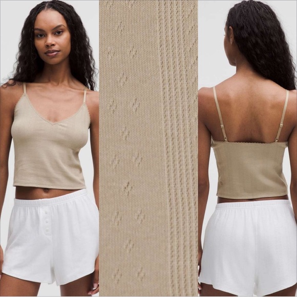 lululemon athletica Tops - Lululemon Cotton Pointelle Cropped Cami Tank Top